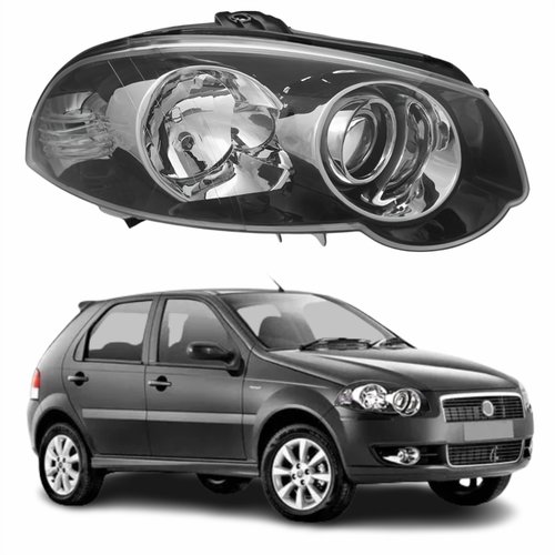 Farol Fiat Palio 2008 Até 2011 Original Arteb Foco Duplo Máscara Negra com Anel Cromado Lado Direito Passageiro