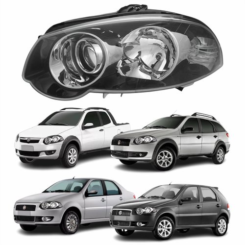Farol Fiat Palio 2008 Até 2011 Siena 2008 Até 2012 Strada Weekend 2008 Até 2016 Original Arteb Foco Duplo Máscara Negra com Anel Cromado Lado Esquerdo Motorista