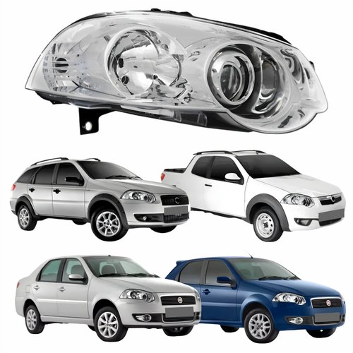 Farol Fiat Palio 2008 2009 2010 2011 Siena 2008 2009 2010 2011 2012 Strada Weekend 2008 2009 2010 2011 2012 2013 2014 2015 2016 Original Máscara Cromada Com Anel Cromado Lado Direito Passageiro