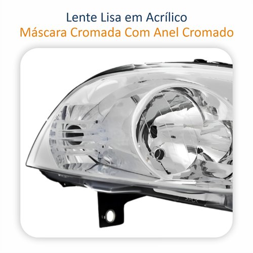 Farol Fiat Palio 2008 2009 2010 2011 Siena 2008 2009 2010 2011 2012 Strada Weekend 2008 2009 2010 2011 2012 2013 2014 2015 2016 Original Máscara Cromada Com Anel Cromado Lado Direito Passageiro