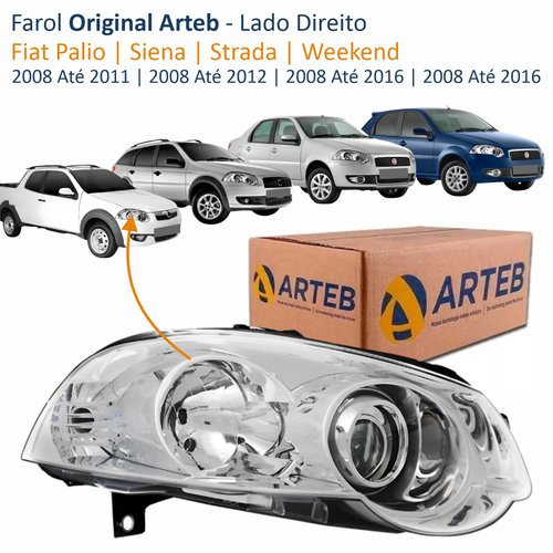 Farol Fiat Palio 2008 2009 2010 2011 Siena 2008 2009 2010 2011 2012 Strada Weekend 2008 2009 2010 2011 2012 2013 2014 2015 2016 Original Máscara Cromada Com Anel Cromado Lado Direito Passageiro