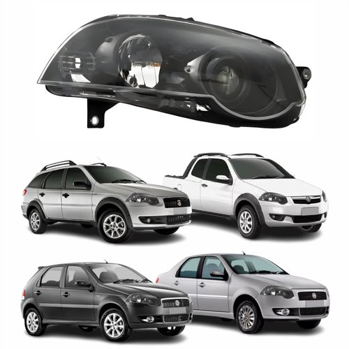 Farol Fiat Palio 2008 Até 2011 Siena 2008 Até 2012 Strada Weekend 2008 Até 2016 Original Arteb Foco Duplo Máscara Negra com Anel Preto Lado Direito Passageiro