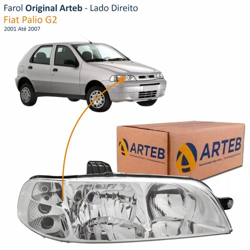 Farol Fiat Palio  G2 2001 Até 2007 Original Arteb Foco Duplo Carcaça Preta Lado Direito Passageiro