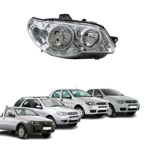Farol Fiat Palio G3 2004 Até 2014 Siena Weekend G3 2004 Até 2007 Strada G3 2004 Até 2012 Mascara Cromada Com Anel Cromado Lado Direito Passageiro