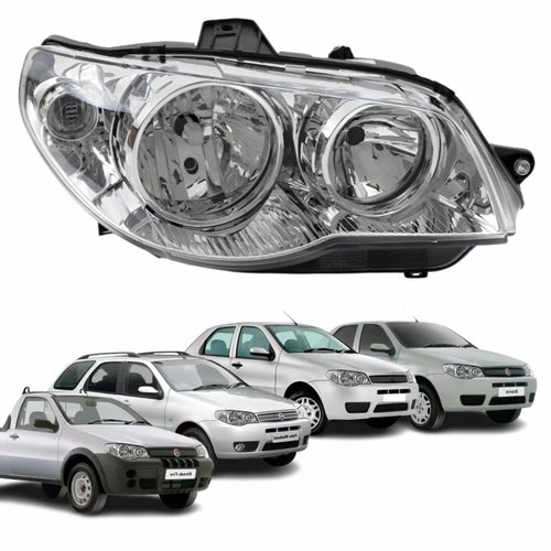 Farol Fiat Palio G3 2003 Até 2014 Siena Strada Weekend G3 2003 Até 2012 Original Arteb Máscara Cromada Com Aro Cromado Foco Duplo Lado Direito Passageiro