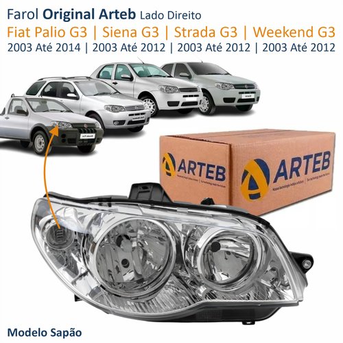 Farol Fiat Palio G3 2003 Até 2014 Siena Strada Weekend G3 2003 Até 2012 Original Arteb Máscara Cromada Com Aro Cromado Foco Duplo Lado Direito Passageiro