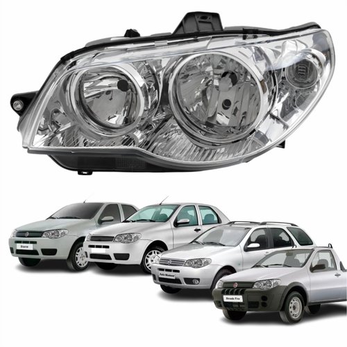 Farol Fiat Palio G3 2003 Até 2014 Siena Strada Weekend G3 2003 Até 2012 Original Arteb Máscara Cromada Com Aro Cromado Foco Duplo Lado Esquerdo Motorista