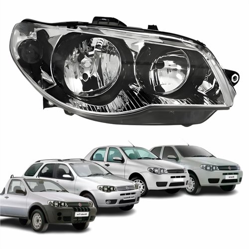 Farol Fiat Palio G3 2003 Até 2014 Siena Strada Weekend G3 2003 Até 2012 Original Arteb Máscara Cromada Com Aro Negro Foco Duplo Lado Direito Passageiro