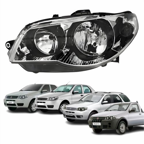 Farol Fiat Palio G3 2003 Até 2014 Siena Strada Weekend G3 2003 Até 2012 Original Arteb Máscara Cromada Com Aro Negro Foco Duplo Lado Esquerdo Motorista