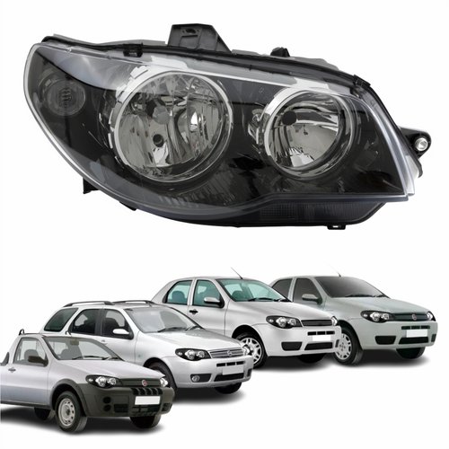 Farol Fiat Palio G3 2003 Até 2014 Siena Strada Weekend G3 2003 Até 2012 Original Arteb Máscara Negra Com Aro Cromado Foco Duplo Lado Direito Passageiro