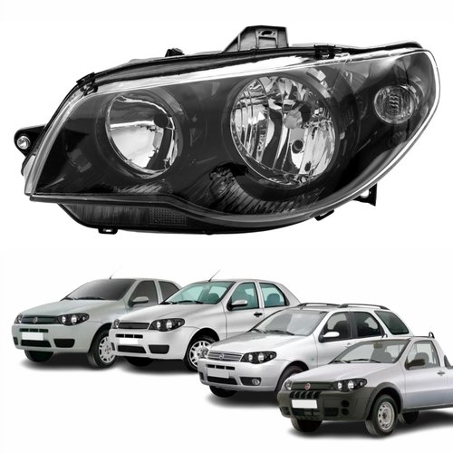 Farol Fiat Palio G3 2003 Até 2014 Siena Strada Weekend G3 2003 Até 2012 Original Arteb Máscara Negra Canhão Preto Foco Duplo Lado Esquerdo Motorista