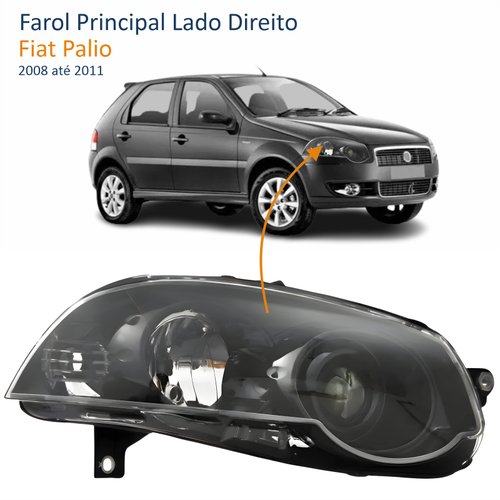Farol Fiat Palio G4 2008 Até 2011 Foco Duplo Máscara Negra com Anel Preto Lado Direito Passageiro