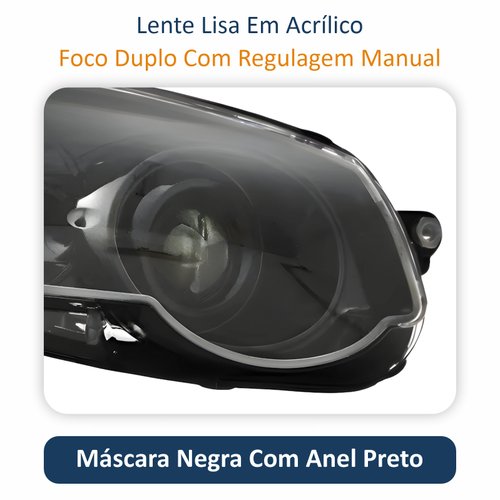 Farol Fiat Palio G4 2008 Até 2011 Foco Duplo Máscara Negra com Anel Preto Lado Direito Passageiro
