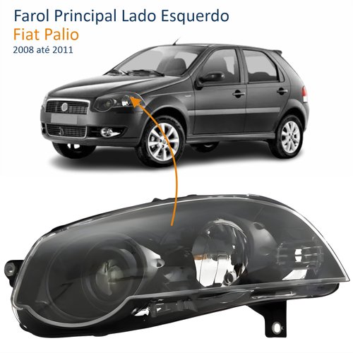 Farol Fiat Palio G4 2008 Até 2011 Foco Duplo Máscara Negra com Anel Preto Lado Esquerdo Motorista