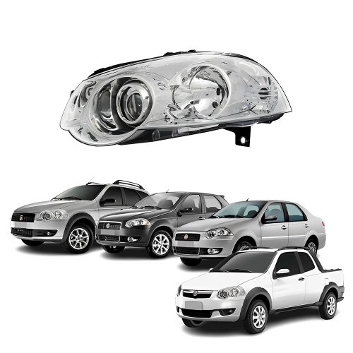 Farol Fiat Palio G4 2008 Até 2011 Siena G4 2008 Até 2012 Palio Weekend G4 2008 Até 2016 Strada G4 2008 Até 2016 Foco Duplo Máscara Cromada com Anel Cromado Lado Esquerdo Motorista