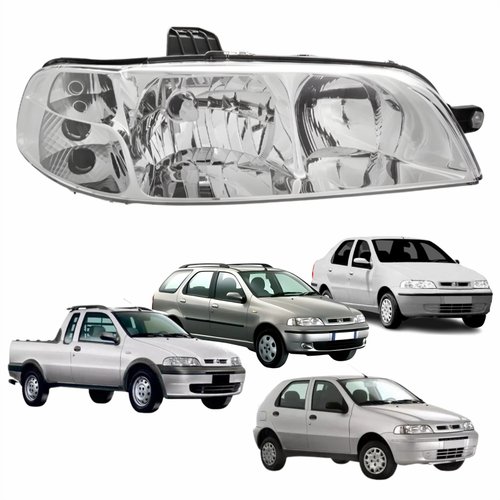 Farol Fiat Palio Siena G2 2001 Até 2007 Strada G2 2002 Até 2007 Weekend G2 2001 Até 2006 Original Arteb Foco Duplo Carcaça Preta Lado Direito Passageiro