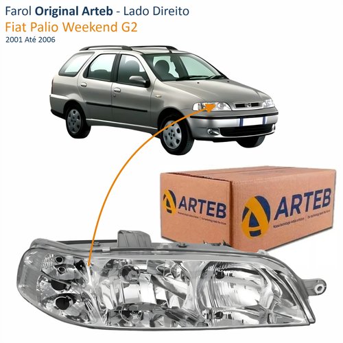 Farol Fiat Palio Weekend G2 2001 Até 2006 Original Arteb Foco Duplo Carcaça Cinza Lado Direito Passageiro