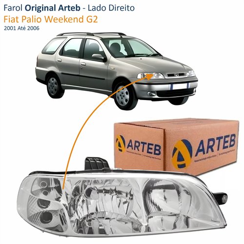 Farol Fiat Palio Weekend G2 2001 Até 2006 Original Arteb Foco Duplo Carcaça Preta Lado Direito Passageiro