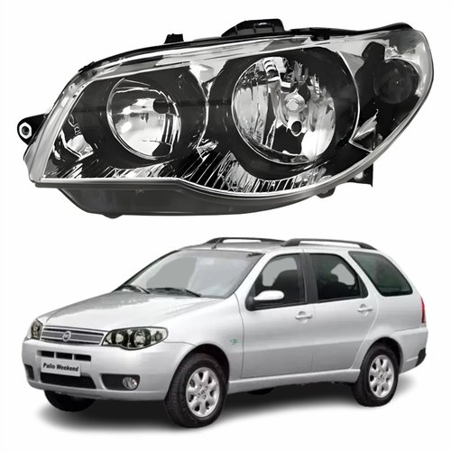 Farol Fiat Palio Weekend G3 2003 Até 2012 Original Arteb Máscara Cromada Com Aro Negro Foco Duplo Lado Esquerdo Motorista