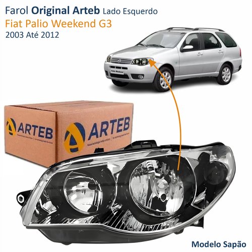Farol Fiat Palio Weekend G3 2003 Até 2012 Original Arteb Máscara Cromada Com Aro Negro Foco Duplo Lado Esquerdo Motorista