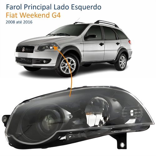 Farol Fiat Palio Weekend G4 2008 Até 2016 Foco Duplo Máscara Negra com Anel Preto Lado Esquerdo Motorista
