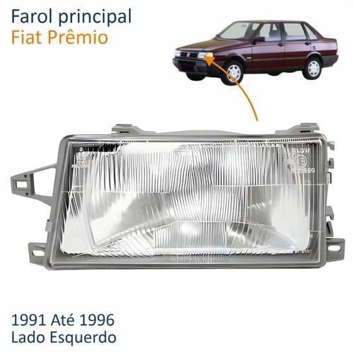 Farol Fiat Prêmio 1991 Até 1996 Lente De Vidro Lado Esquerdo Motorista