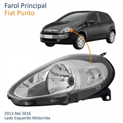 Farol Fiat Punto 2013 Até 2016 Máscara Cromada Lado Esquerdo Motorista
