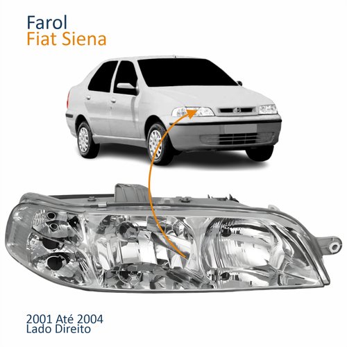 Farol Principal Fiat Siena 2001 2002 2003 2004 Carcaça Cinza Lado Direito Passageiro