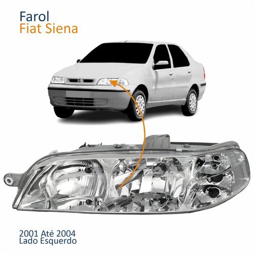 Farol Principal Fiat Siena 2001 2002 2003 2004 Carcaça Cinza Lado Esquerdo Motorista