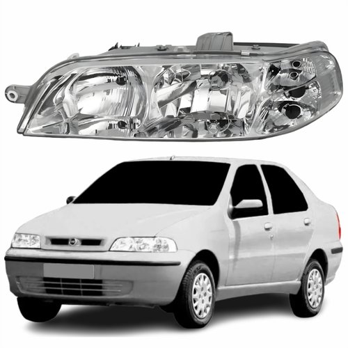 Farol Principal Fiat Siena 2001 2002 2003 2004 Carcaça Cinza Lado Esquerdo Motorista