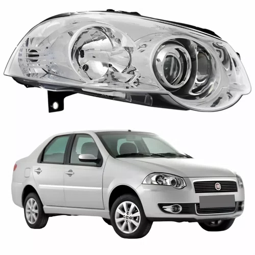 Farol Fiat Siena 2008 Até 2012 Máscara Cromada Com Anel Cromado Lado Direito Passageiro