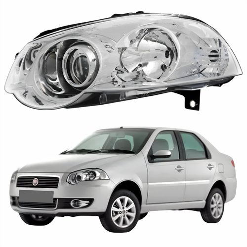 Farol Fiat Siena 2008 Até 2012 Original Arteb Máscara Cromada Com Anel Cromado Lado Esquerdo Motorista