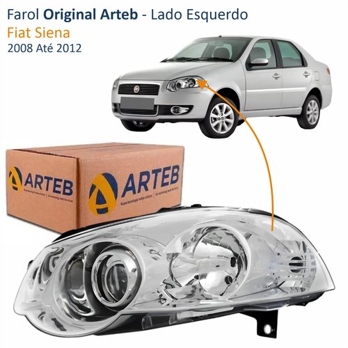 Farol Fiat Siena 2008 Até 2012 Original Arteb Máscara Cromada Com Anel Cromado Lado Esquerdo Motorista