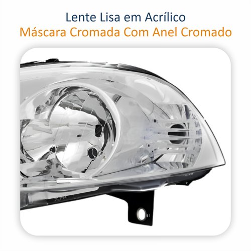 Farol Fiat Siena 2008 Até 2012 Original Arteb Máscara Cromada Com Anel Cromado Lado Esquerdo Motorista