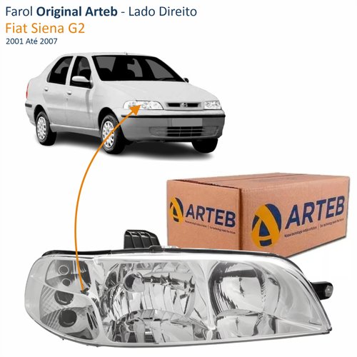 Farol Fiat Siena G2 2001 Até 2007 Original Arteb Foco Duplo Carcaça Preta Lado Direito Passageiro