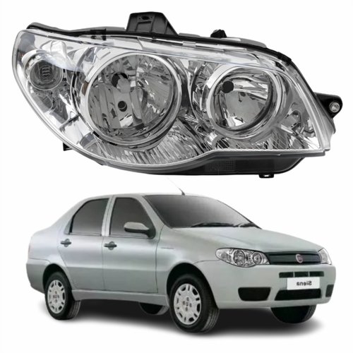 Farol Fiat Siena G3 2003 Até 2012 Original Arteb Máscara Cromada Com Aro Cromado Foco Duplo Lado Direito Passageiro