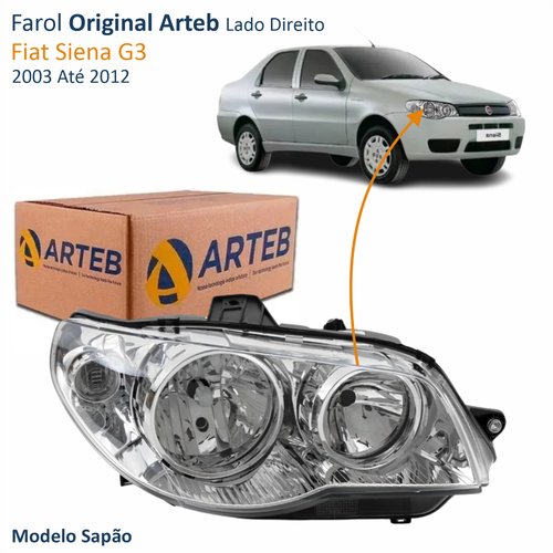 Farol Fiat Siena G3 2003 Até 2012 Original Arteb Máscara Cromada Com Aro Cromado Foco Duplo Lado Direito Passageiro