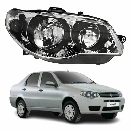Farol Fiat Siena G3 2003 Até 2012 Original Arteb Máscara Cromada Com Aro Negro Foco Duplo Lado Direito Passageiro