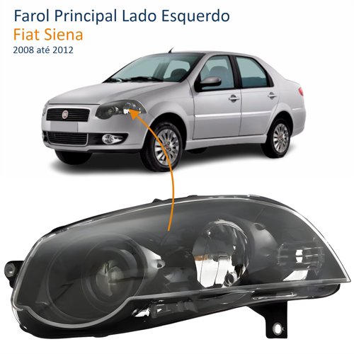 Farol Fiat Siena G4 2008 2009 2010 2011 2012 2013 2014 2015 2016 Foco Duplo Máscara Negra Com Anel Preto Lado Esquerdo Motorista