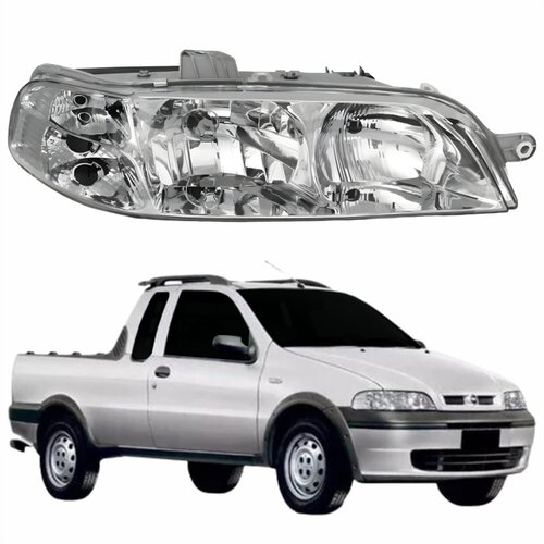 Farol Principal Fiat Strada 2001 2002 2003 2004 Carcaça Cinza Lado Direito Passageiro