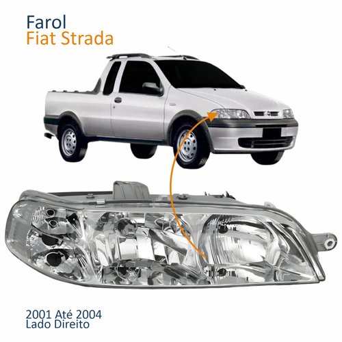 Farol Principal Fiat Strada 2001 2002 2003 2004 Carcaça Cinza Lado Direito Passageiro