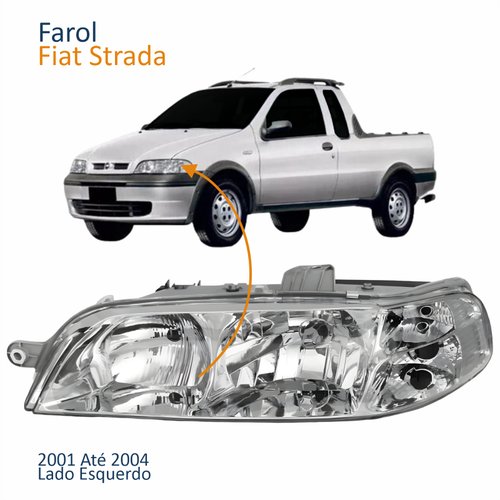 Farol Principal Fiat Strada 2001 2002 2003 2004 Carcaça Cinza Lado Esquerdo Motorista