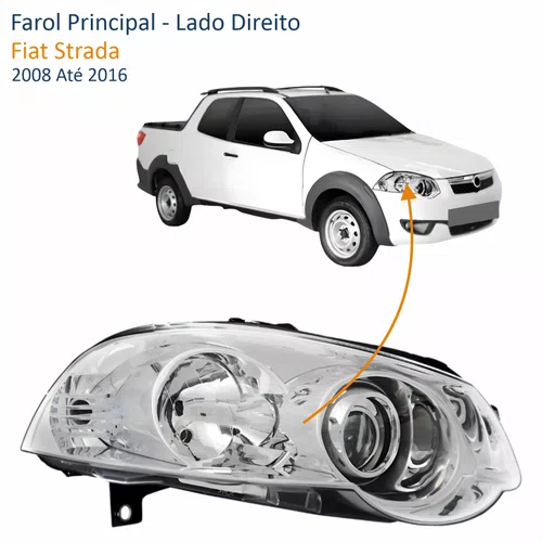 Farol Fiat Strada 2008 Até 2016 Máscara Cromada Com Anel Cromado Lado Direito Passageiro
