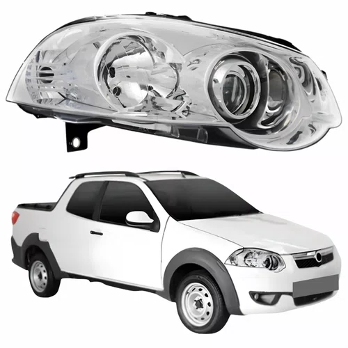 Farol Fiat Strada 2008 Até 2016 Máscara Cromada Com Anel Cromado Lado Direito Passageiro