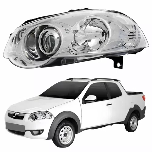 Farol Fiat Strada 2008 Até 2016 Máscara Cromada Com Anel Cromado Lado Esquerdo Motorista