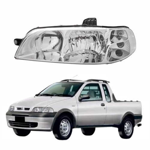 Farol Fiat Strada G2 2002 Até 2007 Foco Duplo Carcaça Preta Lado Esquerdo Motorista