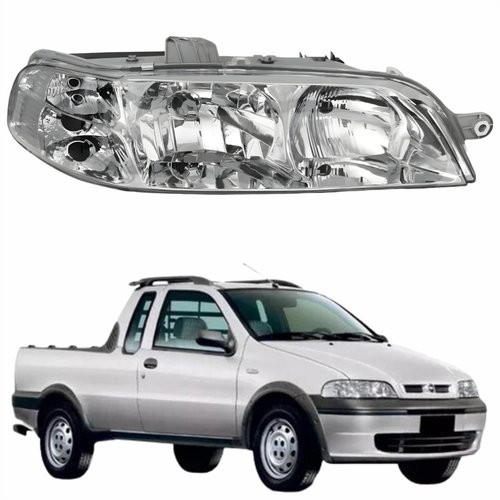 Farol Fiat Strada G2 2002 Até 2007 Original Arteb Foco Duplo Carcaça Cinza Lado Direito Passageiro
