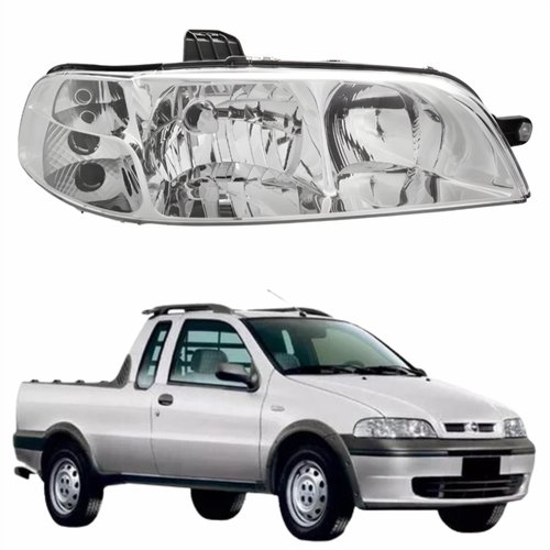 Farol Fiat Strada G2 2002 Até 2007 Original Arteb Foco Duplo Carcaça Preta Lado Direito Passageiro