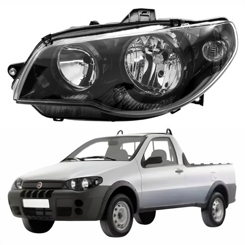 Farol Fiat Strada G3 2003 Até 2012 Original Arteb Máscara Negra Canhão Preto Foco Duplo Lado Esquerdo Motorista