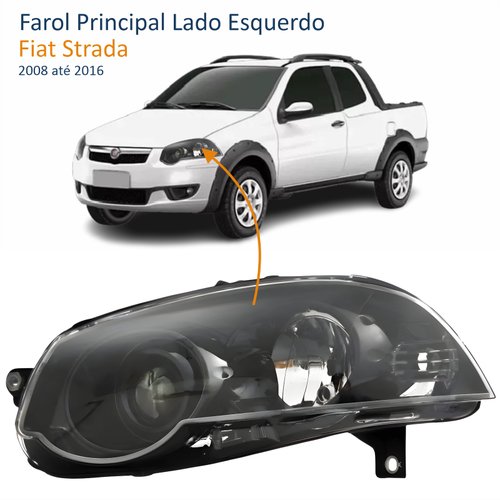 Farol Fiat Strada G4 2008 Até 2016 Foco Duplo Máscara Negra com Anel Preto Lado Esquerdo Motorista